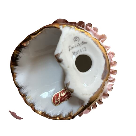 Lefton Bloomer Girls by Geo Z Figurine Gold Pink Dress 50s Victorian FLAW READ - Picture 6 of 13